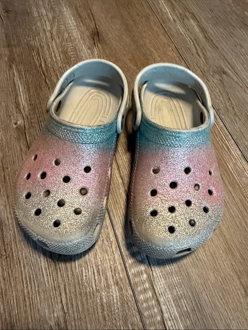 Crocs Kids Glitter Clog Sandals in Pink, Blue & Silver